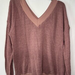 Adreamly Muave Waffle Knit Double V-Neck Sweater Oversized - Size M